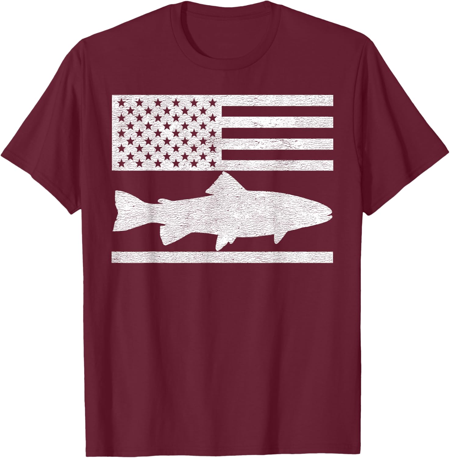 Steelhead Fishing - American Flag Trout Fisherman Gift T-Shirt - T-Shirt | Maroon