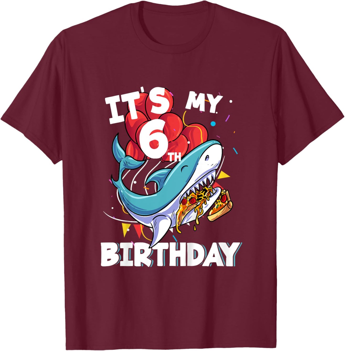 It's my 6th Birthday 6 Year Old Shark Birthday T-Shirt - T-Shirt | Maroon