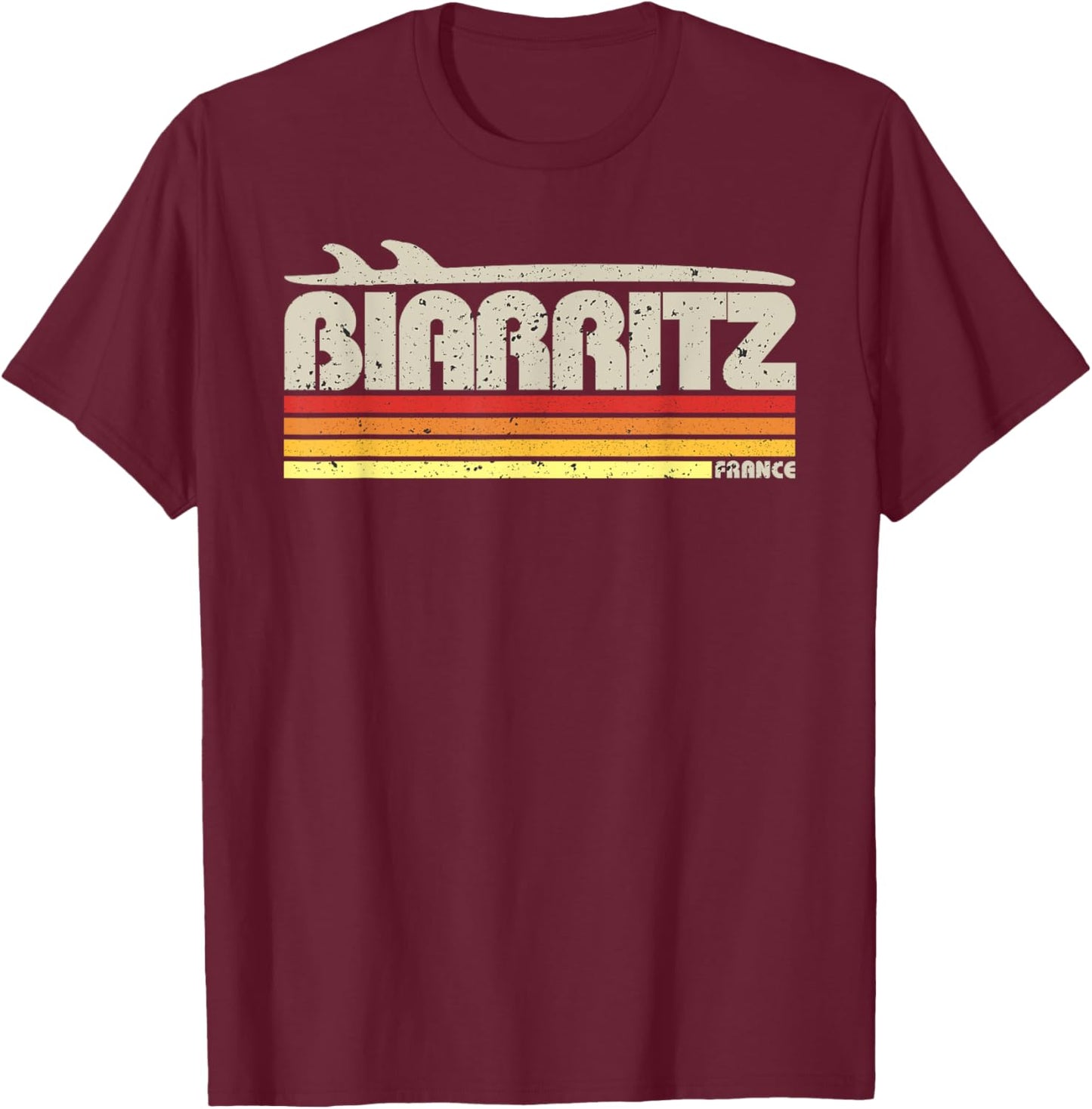 Biarritz France - Retro Surf Paradise T-Shirt - T-Shirt | Maroon