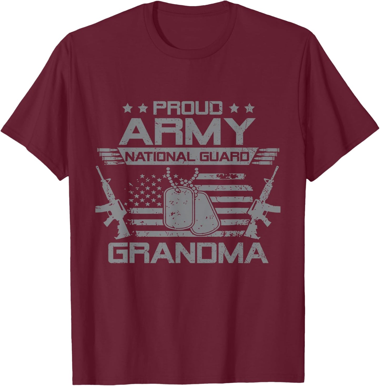 Proud Army National Guard Grandma Flag USA Military Veteran T-Shirt - T-Shirt | Maroon