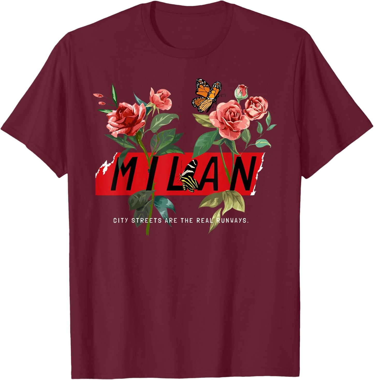 Floral Milan Italy Shirts, I Love Milano Italia T-Shirt - T-Shirt | Maroon