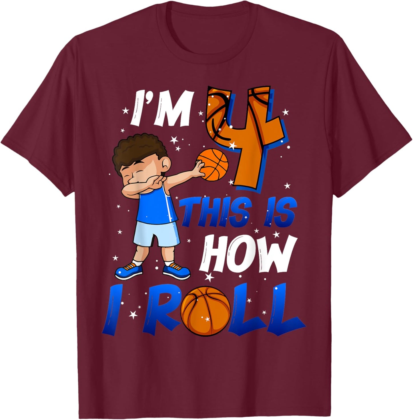 4th Birthday Outfit Boy Basketball 4 Year Old Cool B-Day T-Shirt - T-Shirt | Maroon