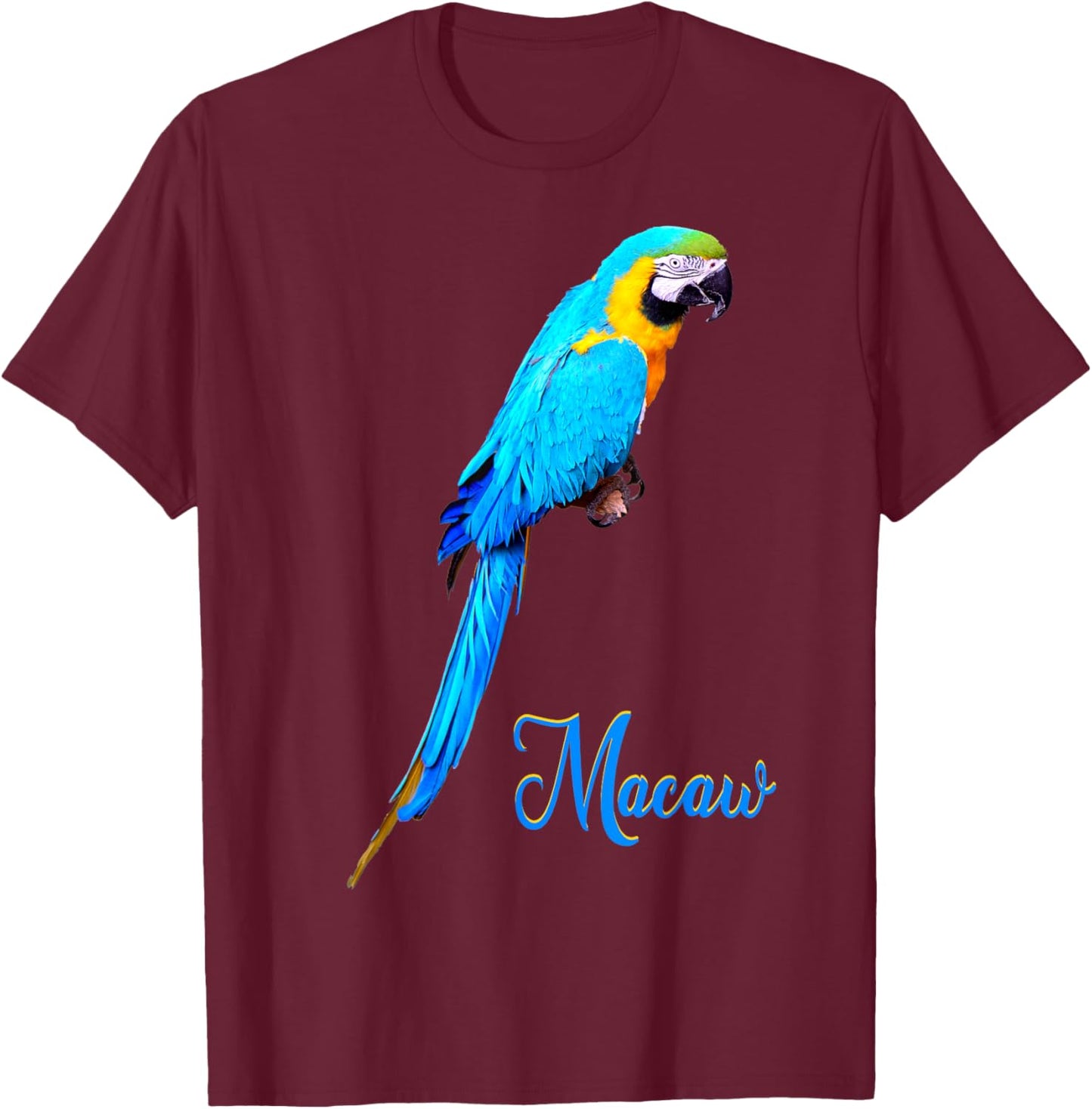 Blue and Gold Macaw Parrot Bird Photo T-Shirt - T-Shirt | Maroon