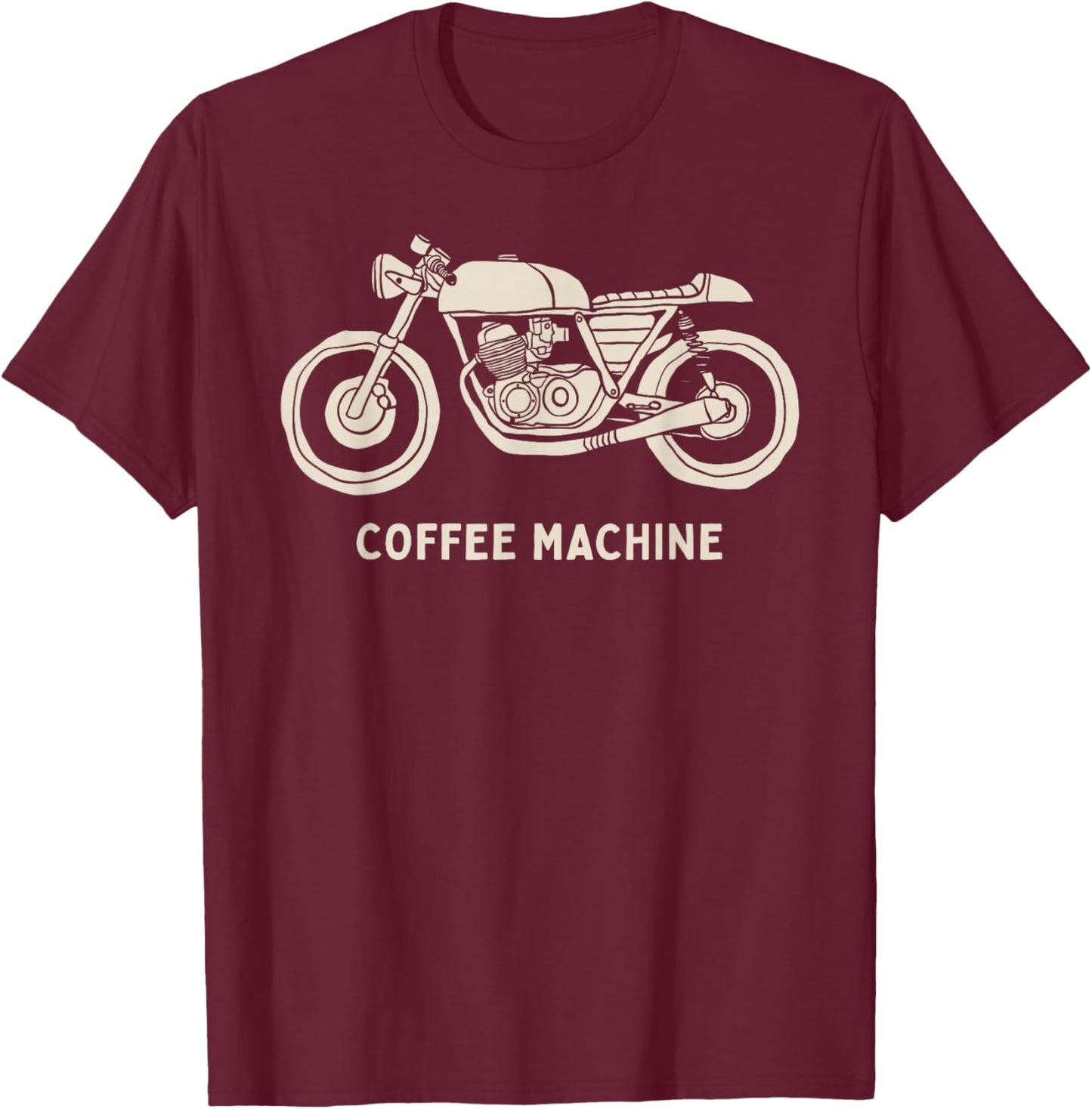 Cafe Racer Hand Drawn Motorcycle Design T-Shirt - T-Shirt | Maroon