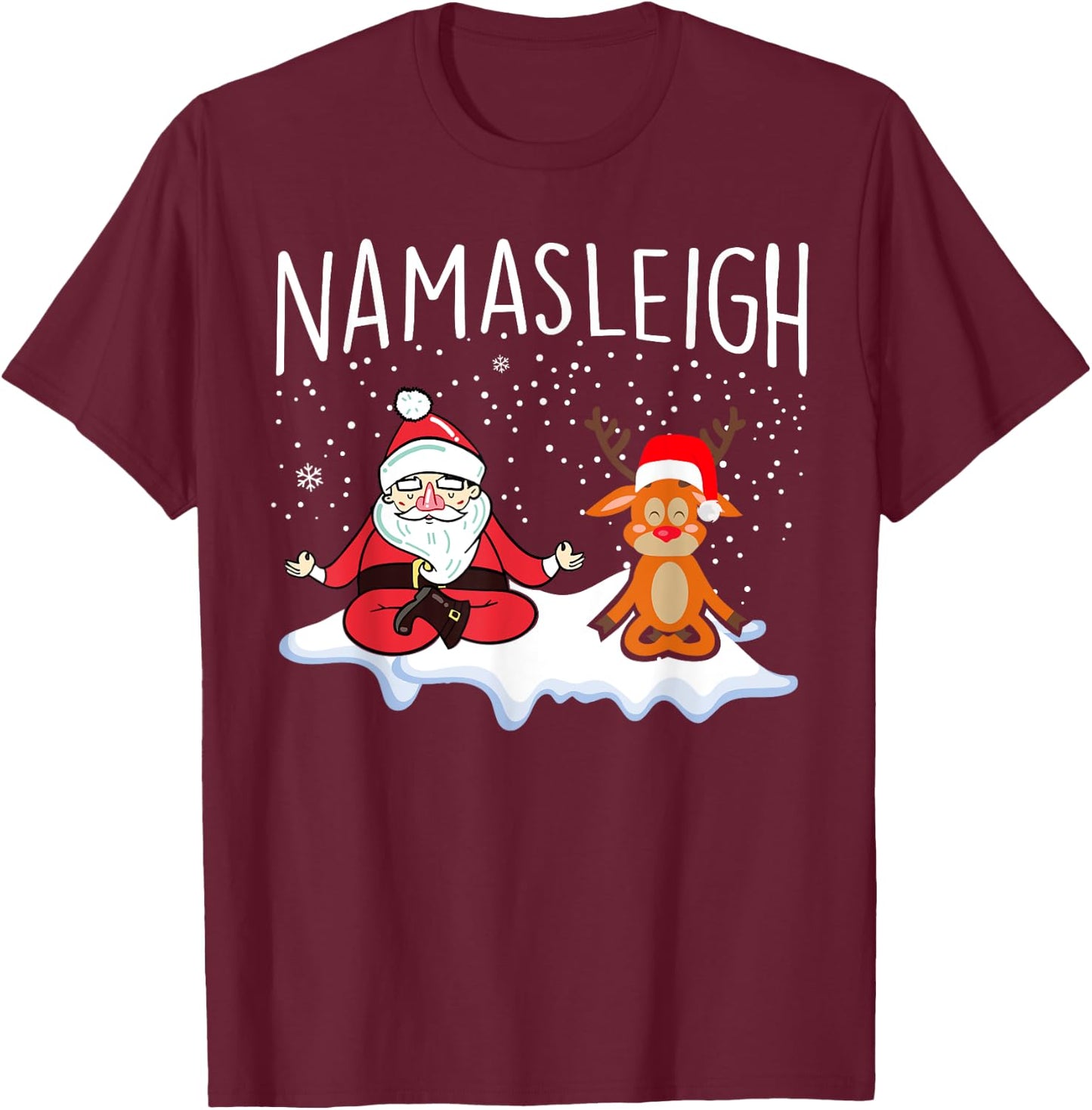 Funny Christmas Yoga Gift NamaSleigh Christmas Yoga Namaste T-Shirt - T-Shirt | Maroon