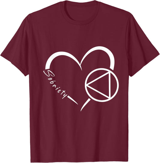 Sober Alcoholic Abstinence AA Support Sobriety Heart Love T-Shirt - T-Shirt | Maroon
