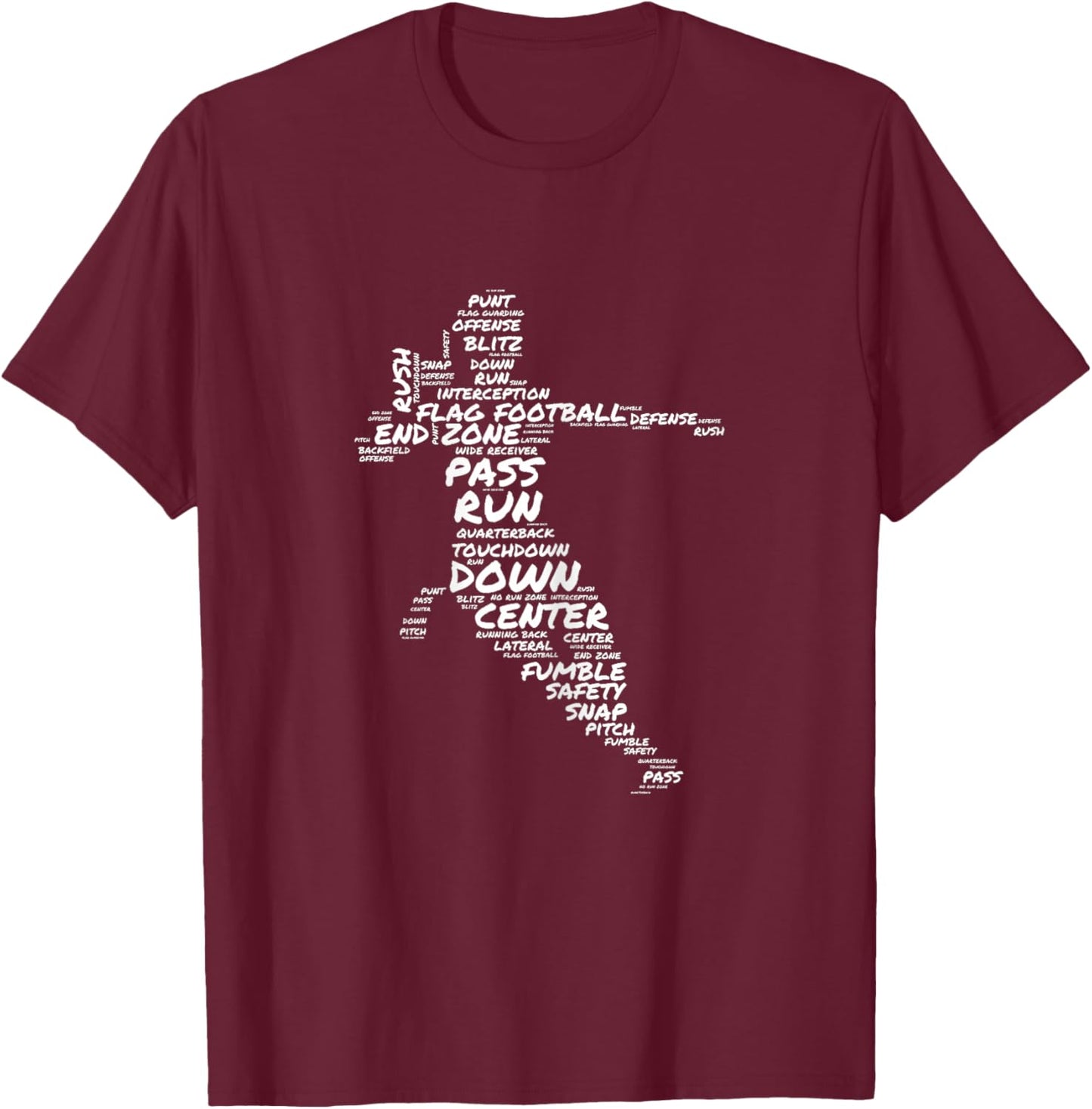 Girls Flag Football Player Word Art Typography T-Shirt - T-Shirt | Maroon