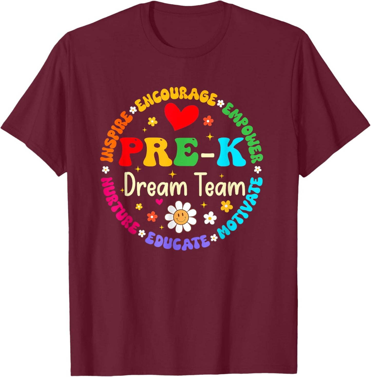 Back To School Pre K Dream Team Tour Teacher Students Kids T-Shirt - T-Shirt | Maroon