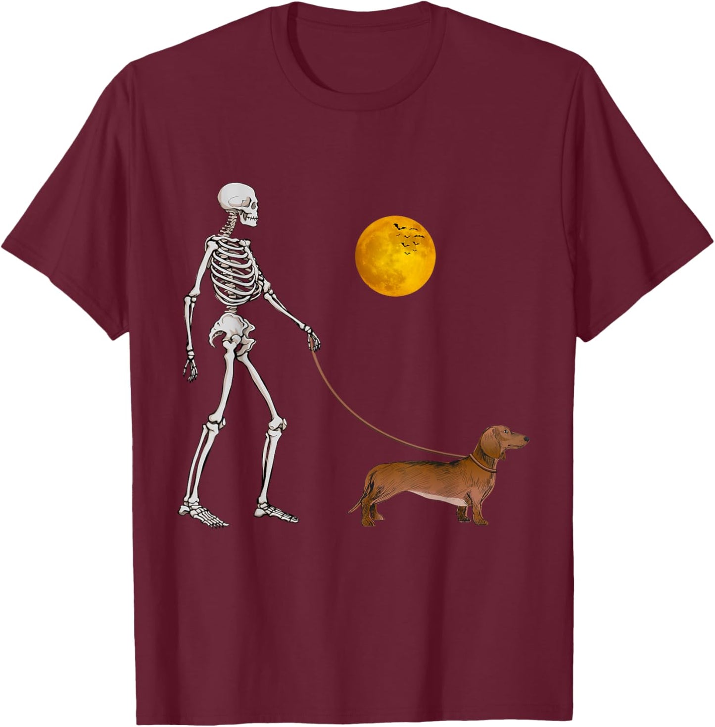 Dachshund Skeleton Dog Walking Halloween Costume Women Kids T-Shirt - T-Shirt | Maroon