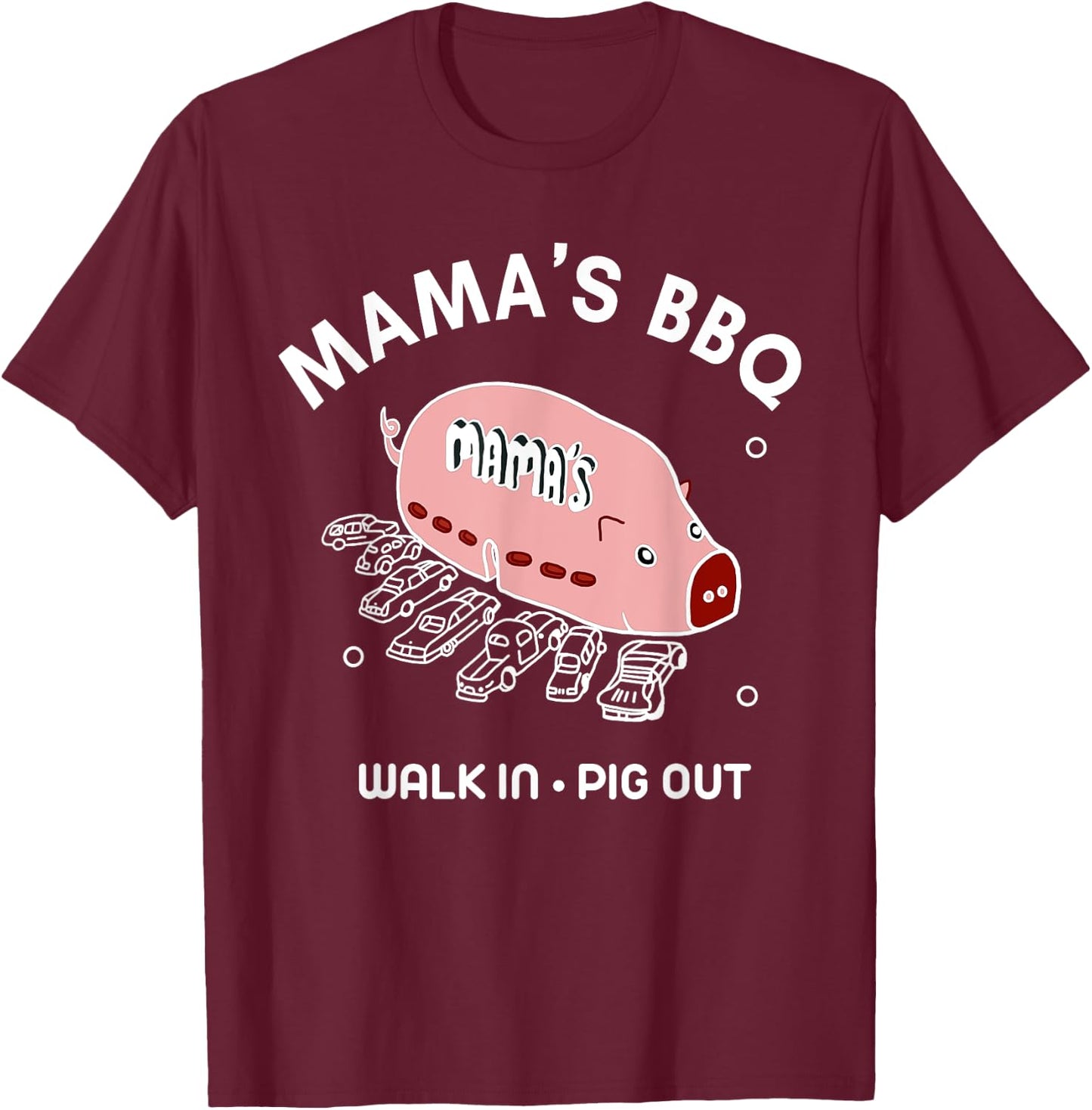 Mama's BBQ Walk In Pig Out Sunny Summer | Paddy's Irish Pub T-Shirt - T-Shirt | Maroon