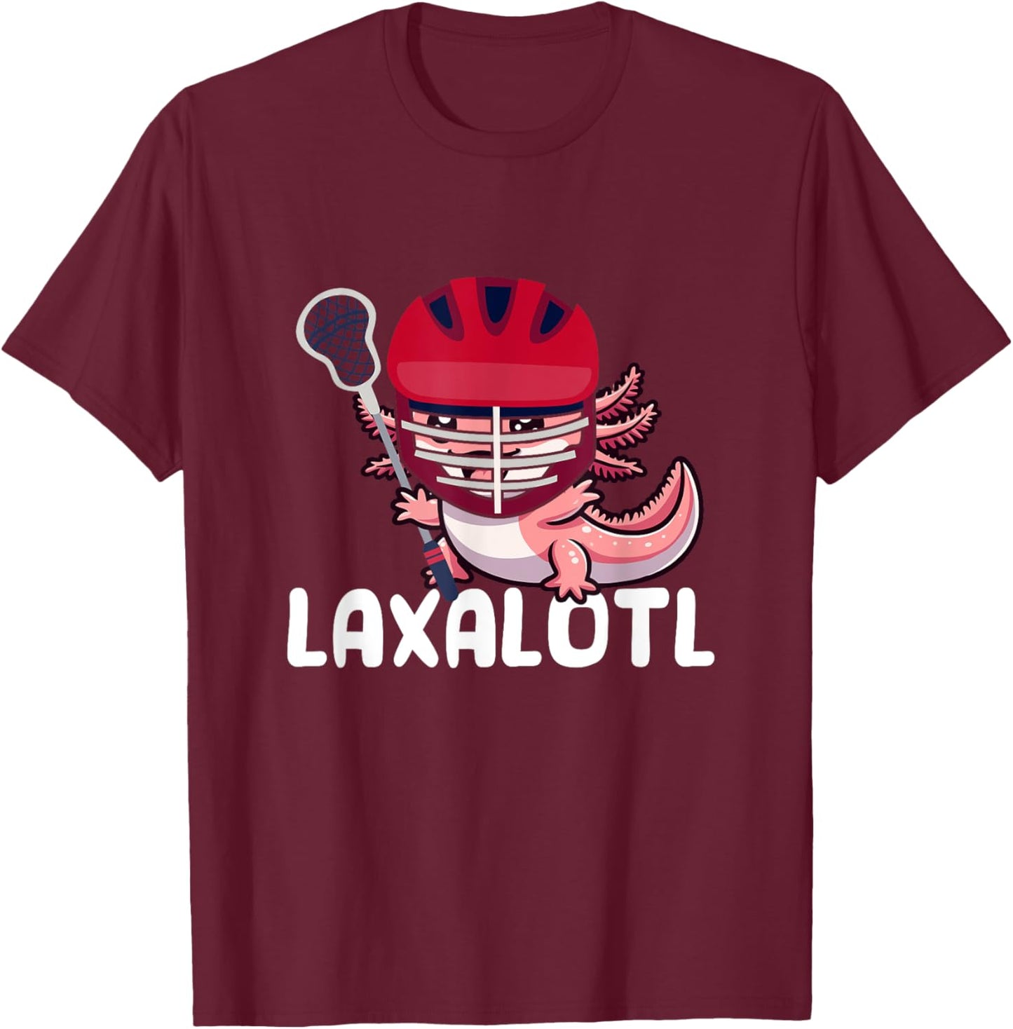 Funny Lacrosse LAX Laxalotl Axolotl Lacrosse Player Athlete T-Shirt - T-Shirt | Maroon