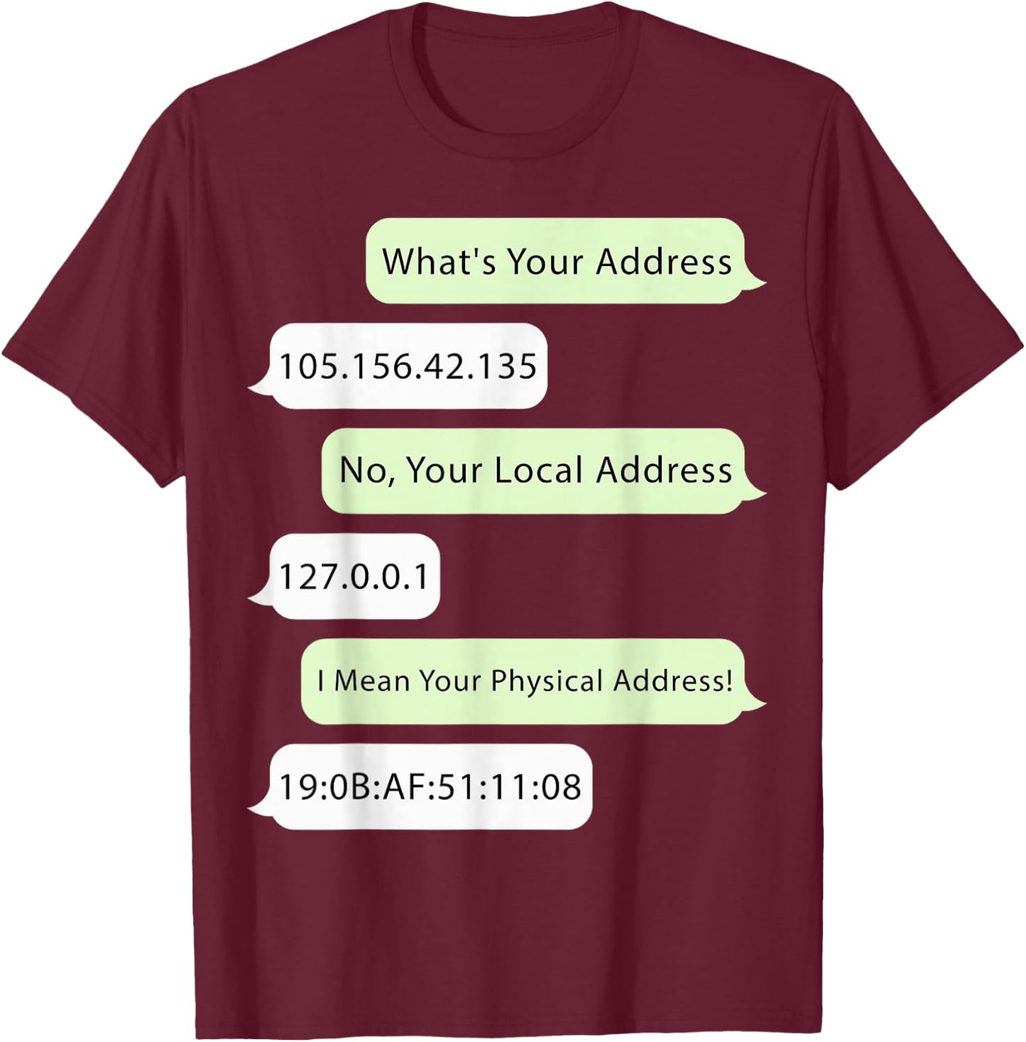 What Is Your Address 151.194.25.39 Funny Networking Computer T-Shirt - T-Shirt | Maroon