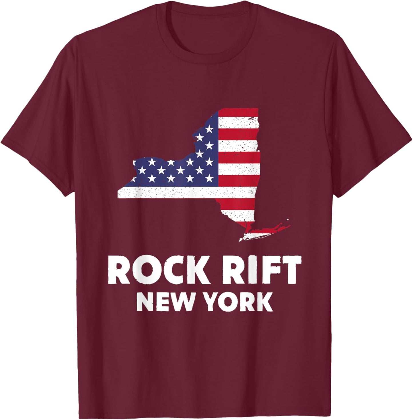 Distressed Patriotic USA Flag Rock Rift, New York Women Men T-Shirt - T-Shirt | Maroon