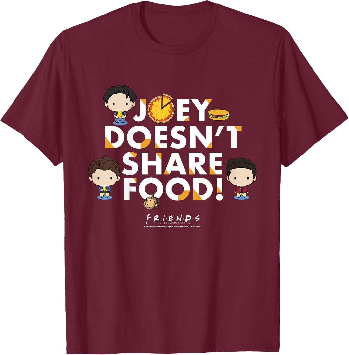 Friends Chibi Joey Doesn't Share Food T-Shirt - T-Shirt | Maroon