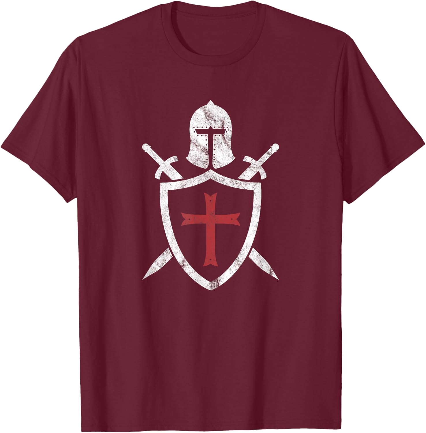 Templar Helmet Cross and Sword Medieval Crusader T-Shirt - T-Shirt | Maroon