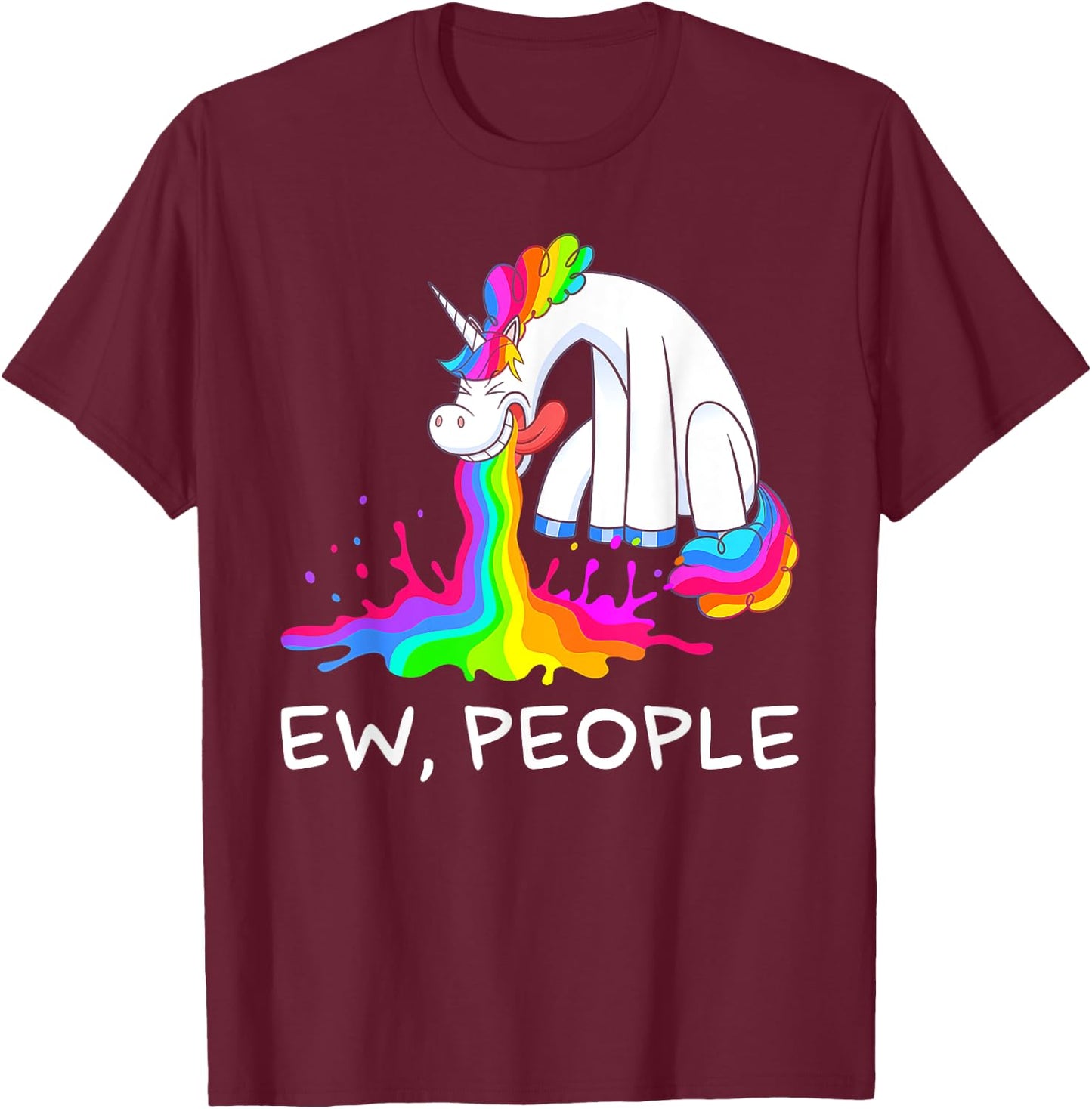 Ew People Unicorn Vomiting T-Shirt - T-Shirt | Maroon