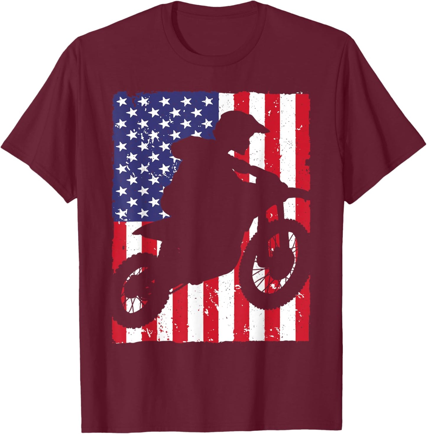 Best Dirt Bike Boys Dirtbike Racing US Flag Biker T-Shirt - T-Shirt | Maroon