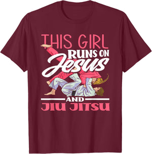 This Girl Runs On Jesus And Jiu Jitsu T-Shirt - T-Shirt | Maroon