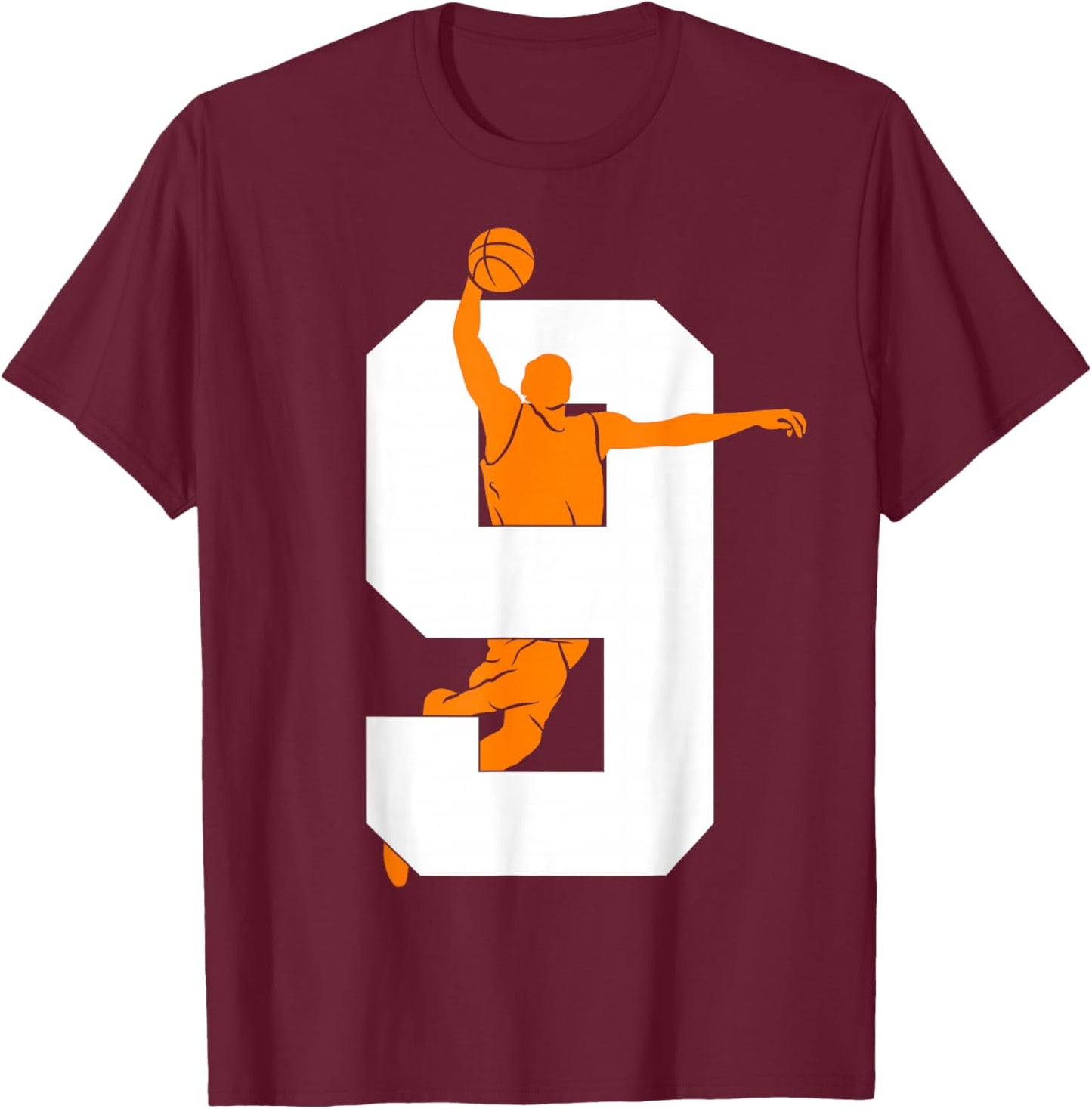 Number 9 Years Basketball 9th Birthday T-Shirt - T-Shirt | Maroon