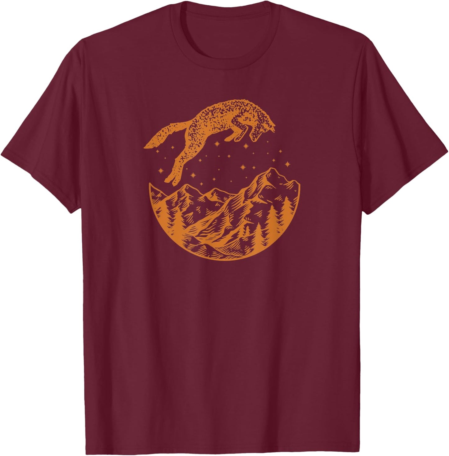 Jumping Fox Vintage Outdoor & Animal Lover T-Shirt - T-Shirt | Maroon