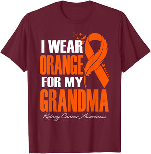 I Wear Orange For My Grandma Kidney Cancer Awareness Feather T-Shirt - T-Shirt | Maroon