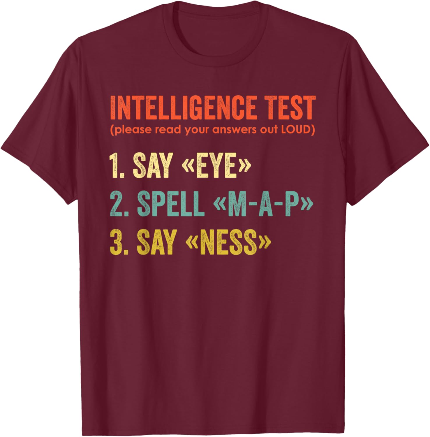 Intelligence Test Say Eye Map Ness Funny Dad Joke Sarcastic T-Shirt - T-Shirt | Maroon