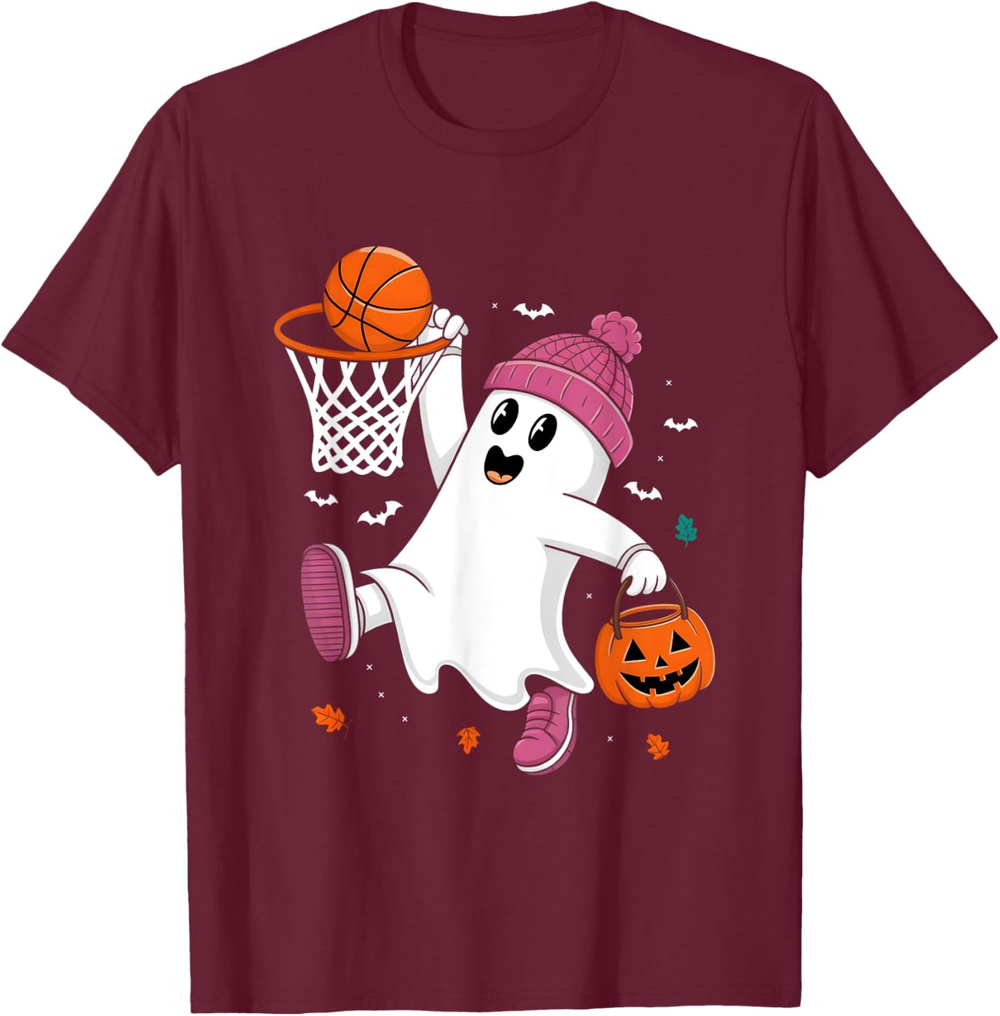 Funny Halloween Ghost Dunking Basketball Costume Boys Kids T-Shirt - T-Shirt | Maroon