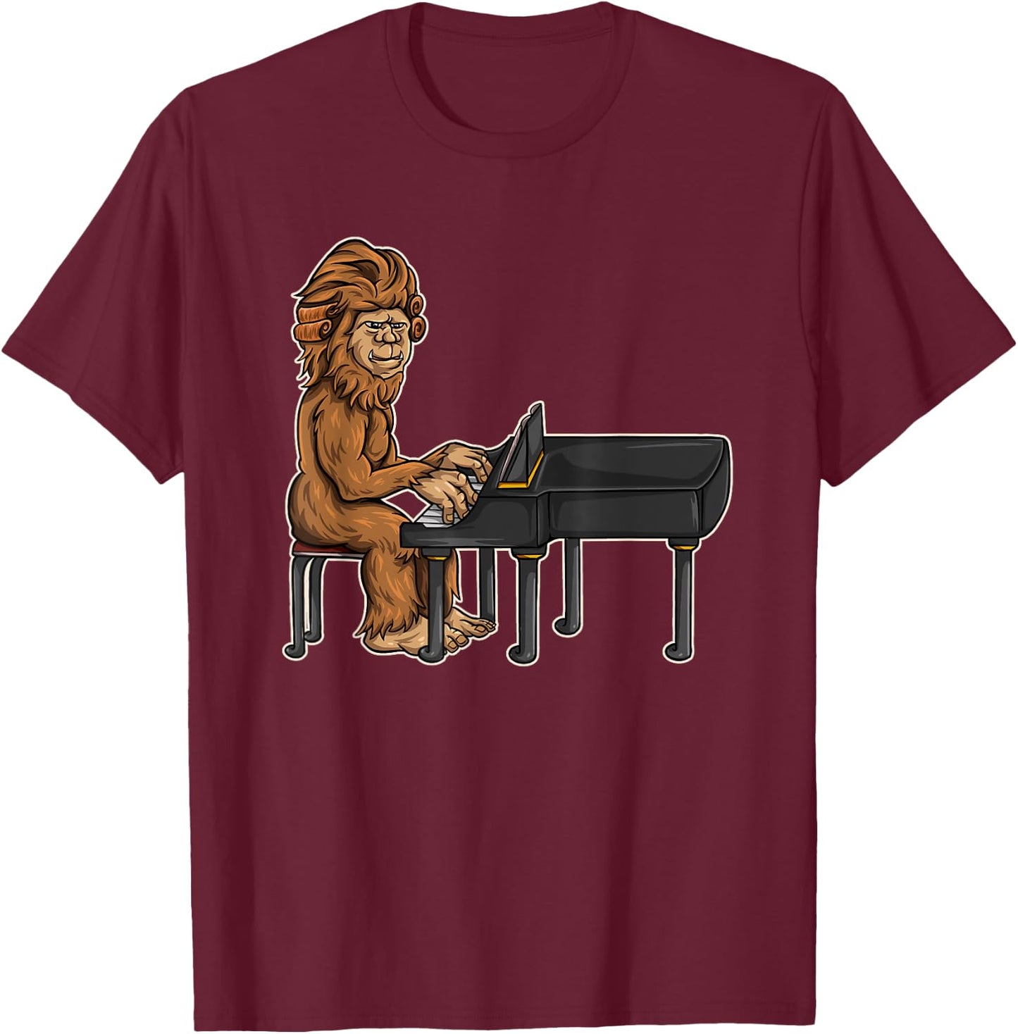 Bigfoot Playing Piano - Funny & Magical Sasquatch Pianist T-Shirt - T-Shirt | Maroon