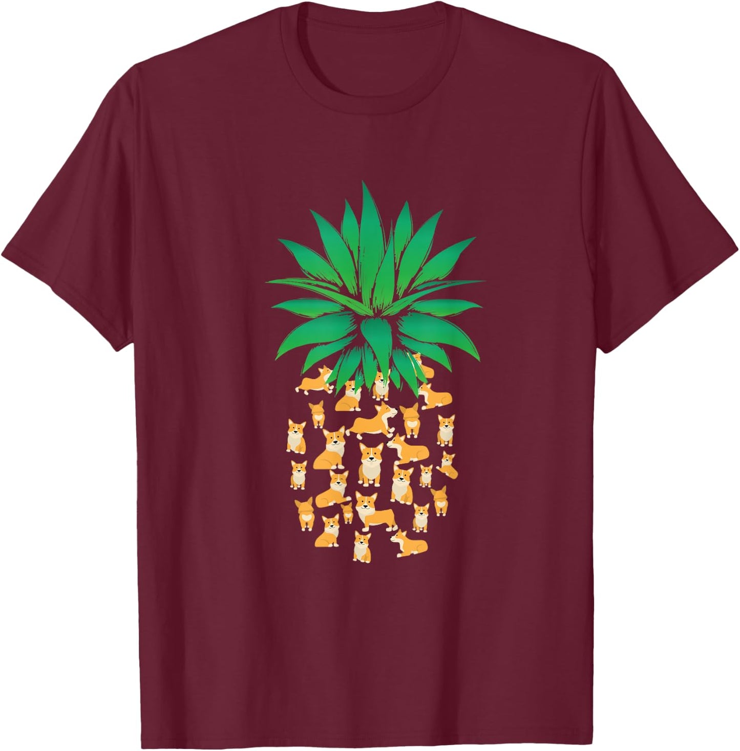Novelty Summer Tropical Pineapples Fruit Pet Mom Funny Pembroke Welsh Corgi Dogs Pineapple Men Women Cute Dog T-Shirt - T-Shirt | Maroon