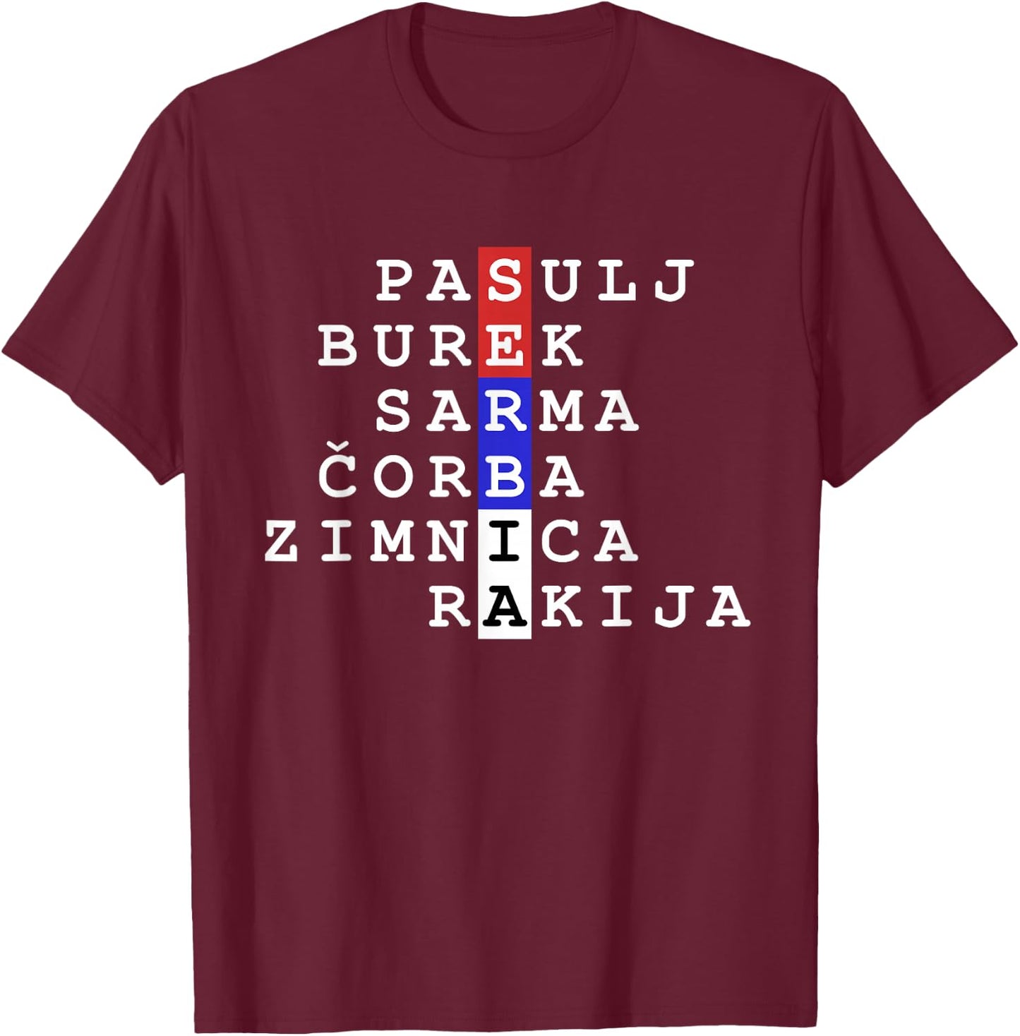 Serbian Flag Colors with Food and Drinks T-Shirt - T-Shirt | Maroon