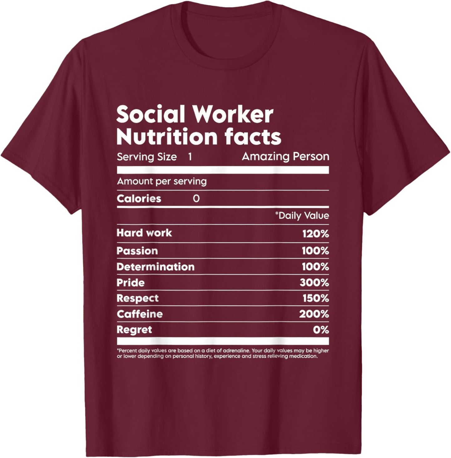 Social Worker Nutrition Facts T-Shirt - T-Shirt | Maroon