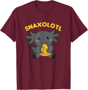 Snacks Pun Snaxolotl Pizza Axolotl T-Shirt - T-Shirt | Maroon