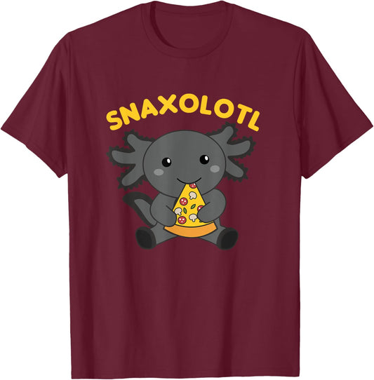 Snacks Pun Snaxolotl Pizza Axolotl T-Shirt - T-Shirt | Maroon