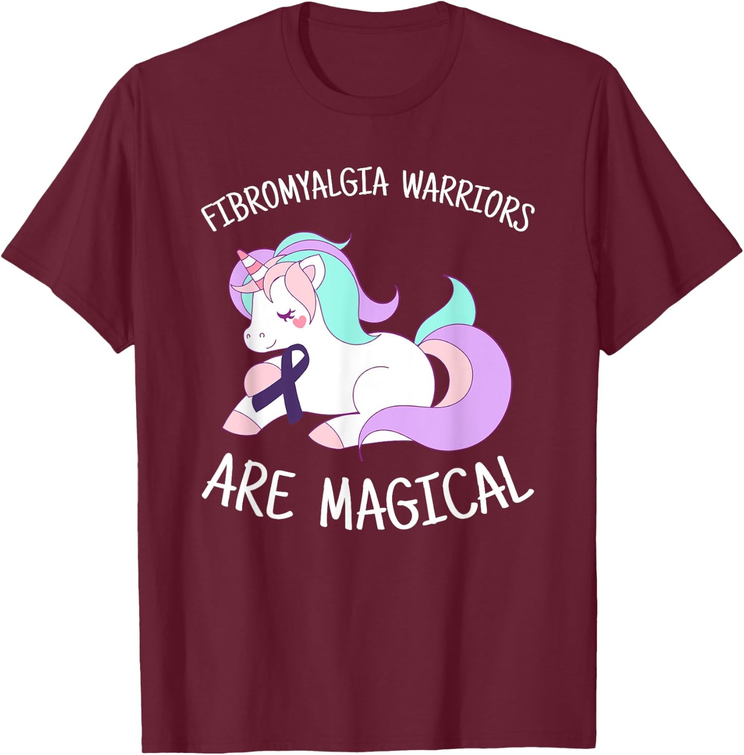 Unicorn Fibromyalgia Warriors Are Magical, Fibro Awareness T-Shirt - T-Shirt | Maroon