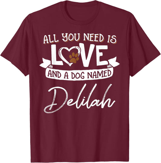Cute Dog Named Delilah Design and Men T-Shirt - T-Shirt | Maroon