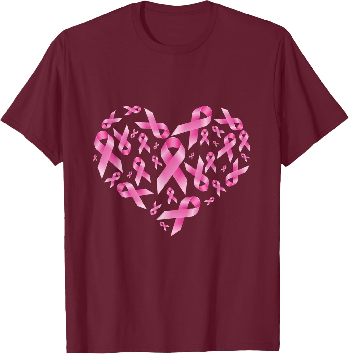 Breast Cancer Awareness Ribbon Heart Warrior T-Shirt - T-Shirt | Maroon