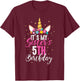 Its My Sisters 5th Birthay Sibling Gift Unicorn Birthday T-Shirt - T-Shirt | Maroon