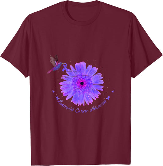 Bird Purple RibbonCancer Survivor Gift Pancreatic Cancer T-Shirt - T-Shirt | Maroon