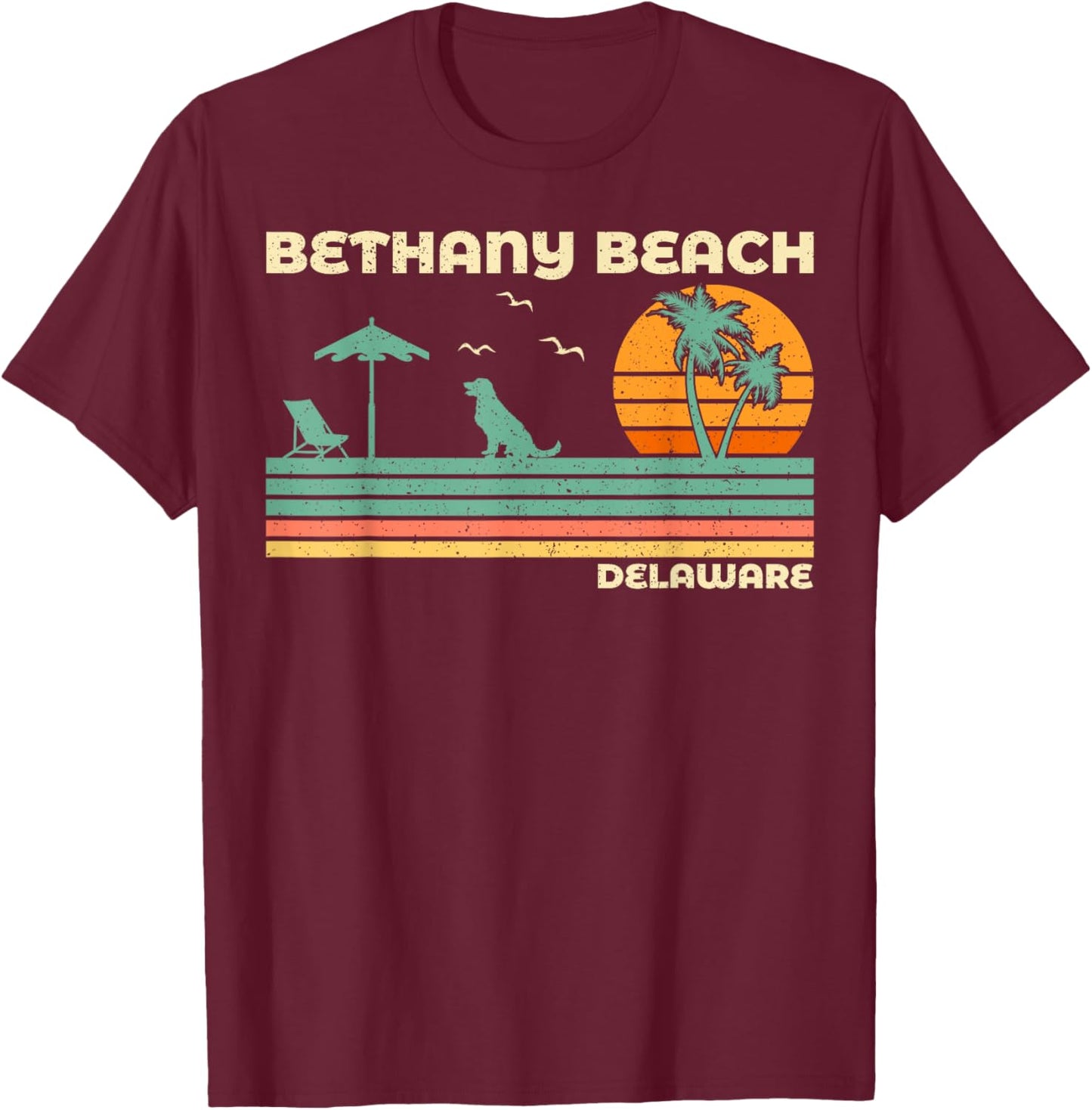 Vintage Retro Family Vacation Delaware Bethany Beach Women Girls Kids T-Shirt - T-Shirt | Maroon