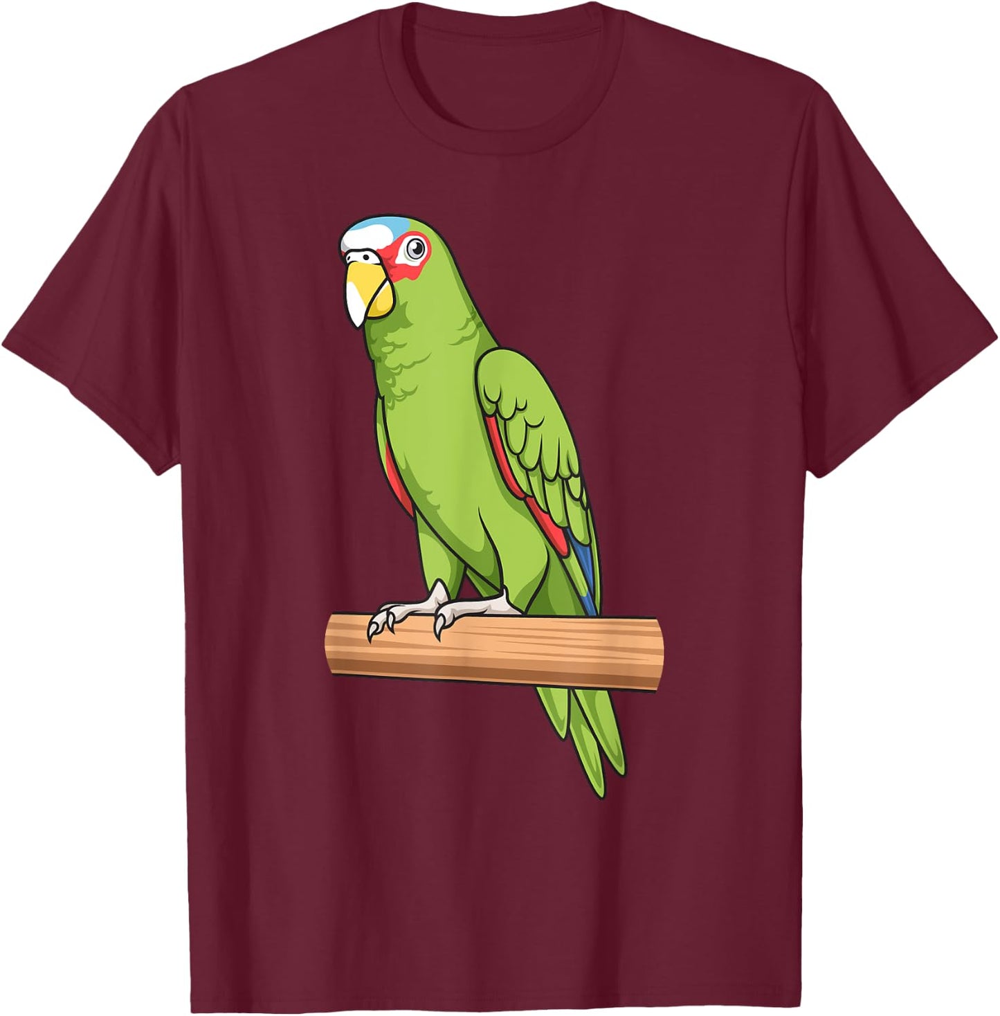 Parrot Bird White-Fronted Sitting on a Tree Branch T-Shirt - T-Shirt | Maroon