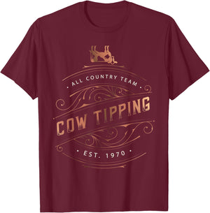 Funny All Country Cow Tipping Team T-Shirt - T-Shirt | Maroon
