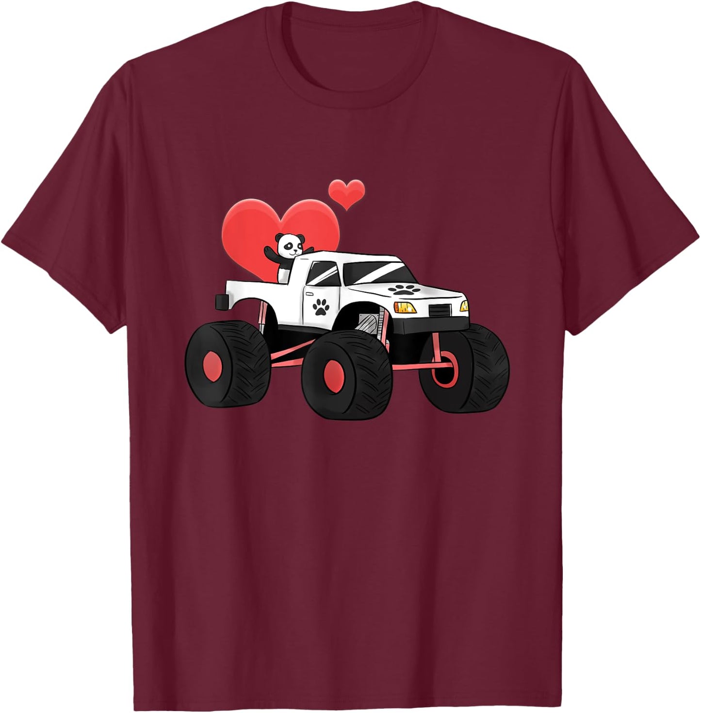 Monster Truck Muscle Car Amazing Panda Style Heart Wheels T-Shirt - T-Shirt | Maroon