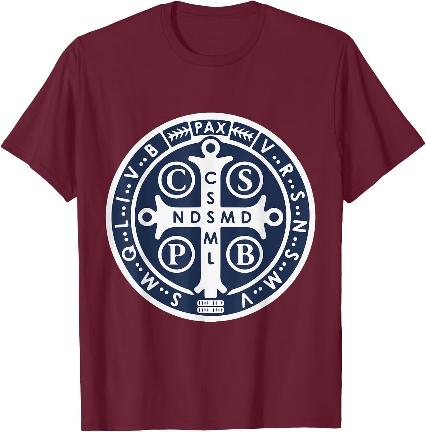 Spiritual Religious Christian Catholic St Benedict T-Shirt - T-Shirt | Maroon