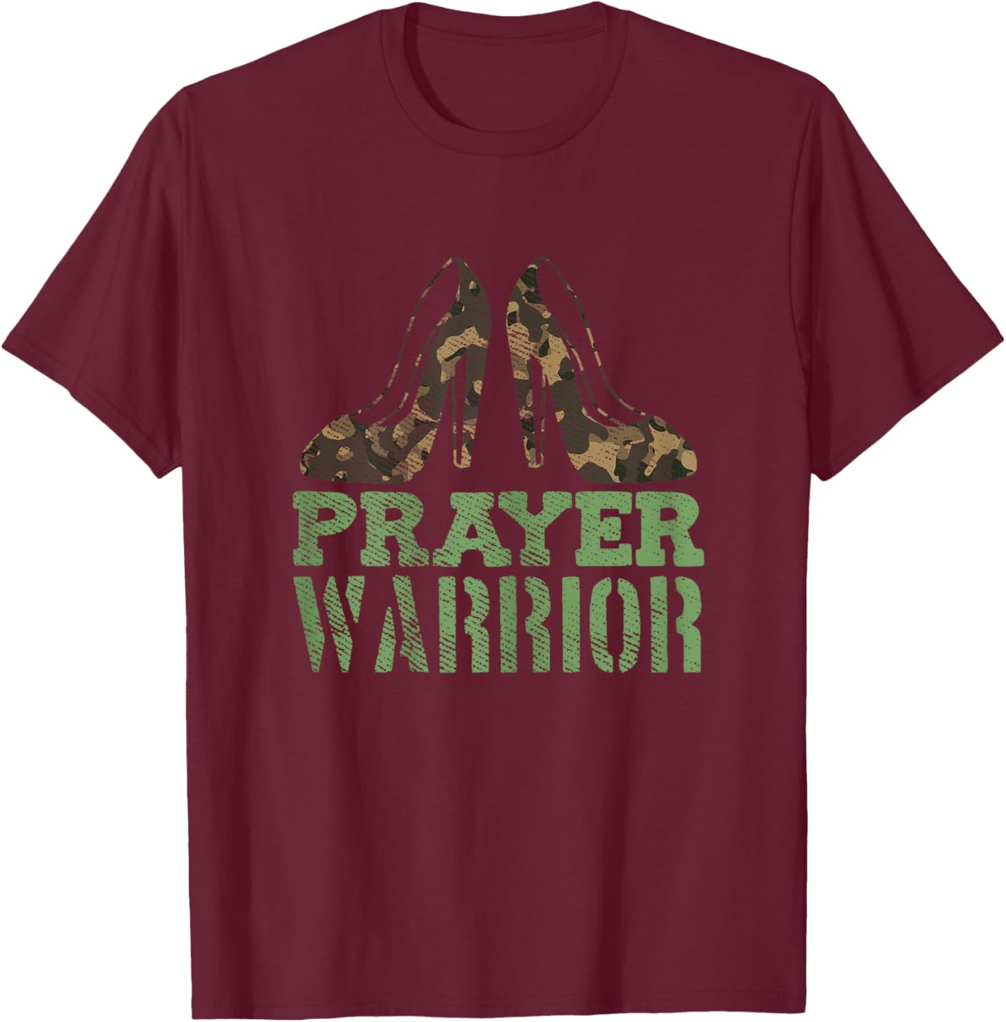 Prayer Warrior Christian Jesus Faith Religious Camo Heels T-Shirt - T-Shirt | Maroon
