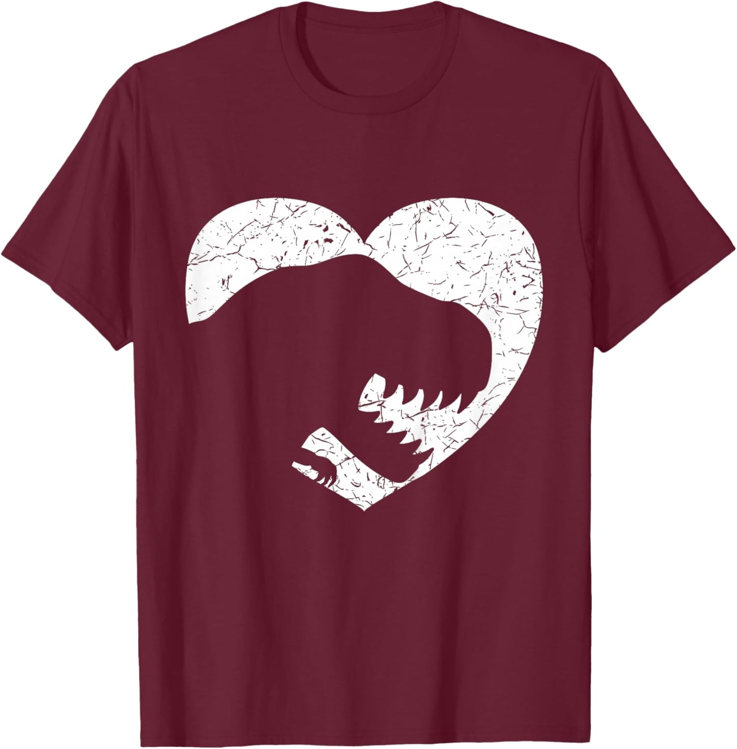 Kids Valentines Day T-Rex Dinosaur Heart Silhouette Boys Toddler T-Shirt - T-Shirt | Maroon