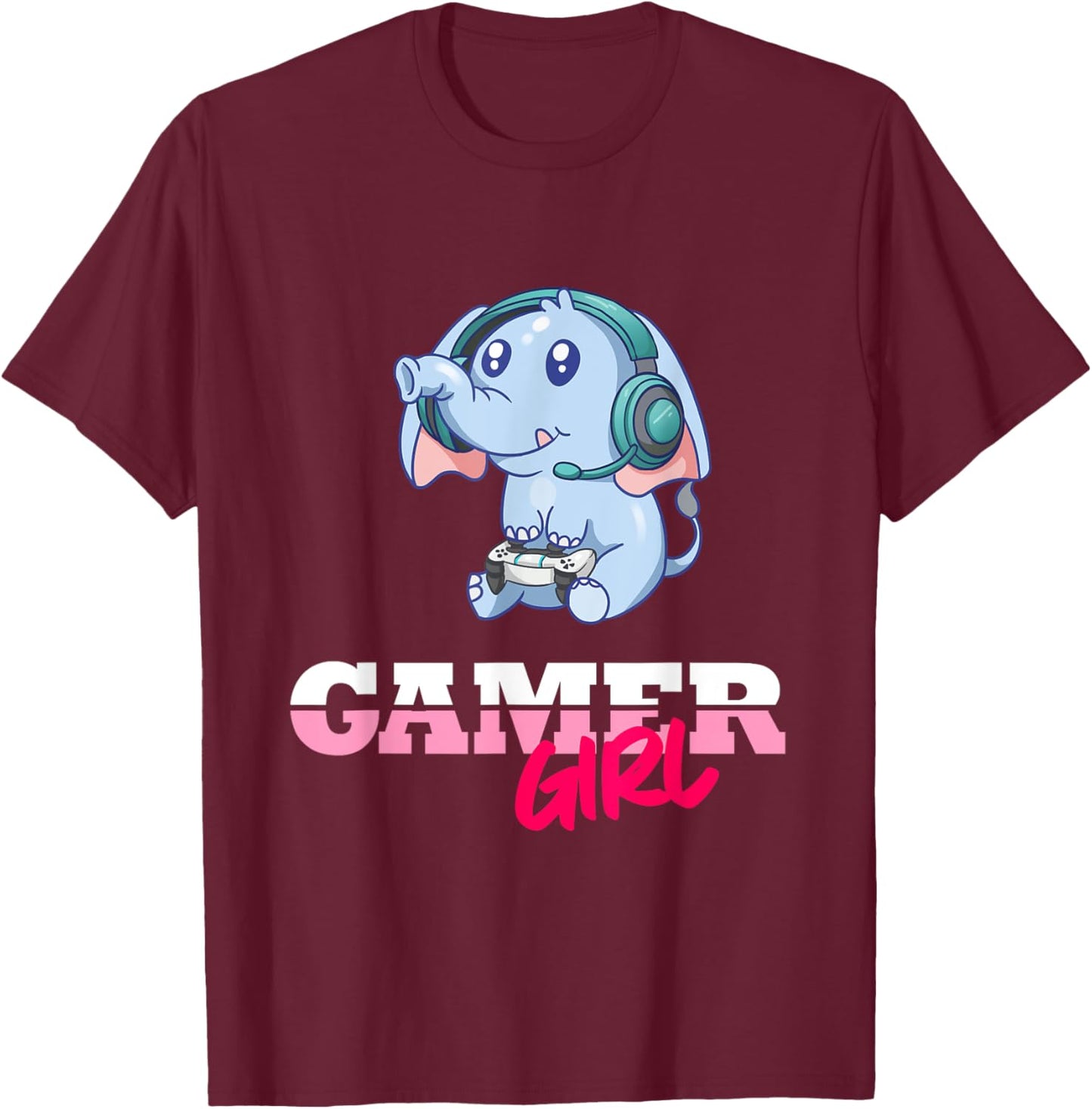 Elephant Gamer Girl Gaming T-Shirt - T-Shirt | Maroon