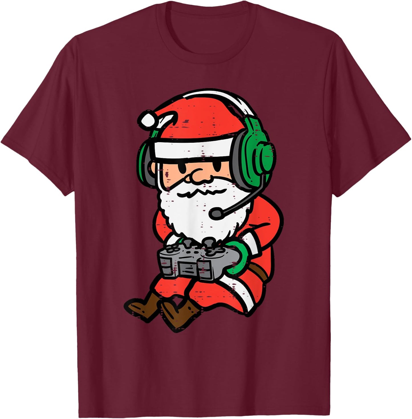 Christmas Gamer Santa Xmas Gaming Men Boys Kids Youth Teen T-Shirt - T-Shirt | Maroon