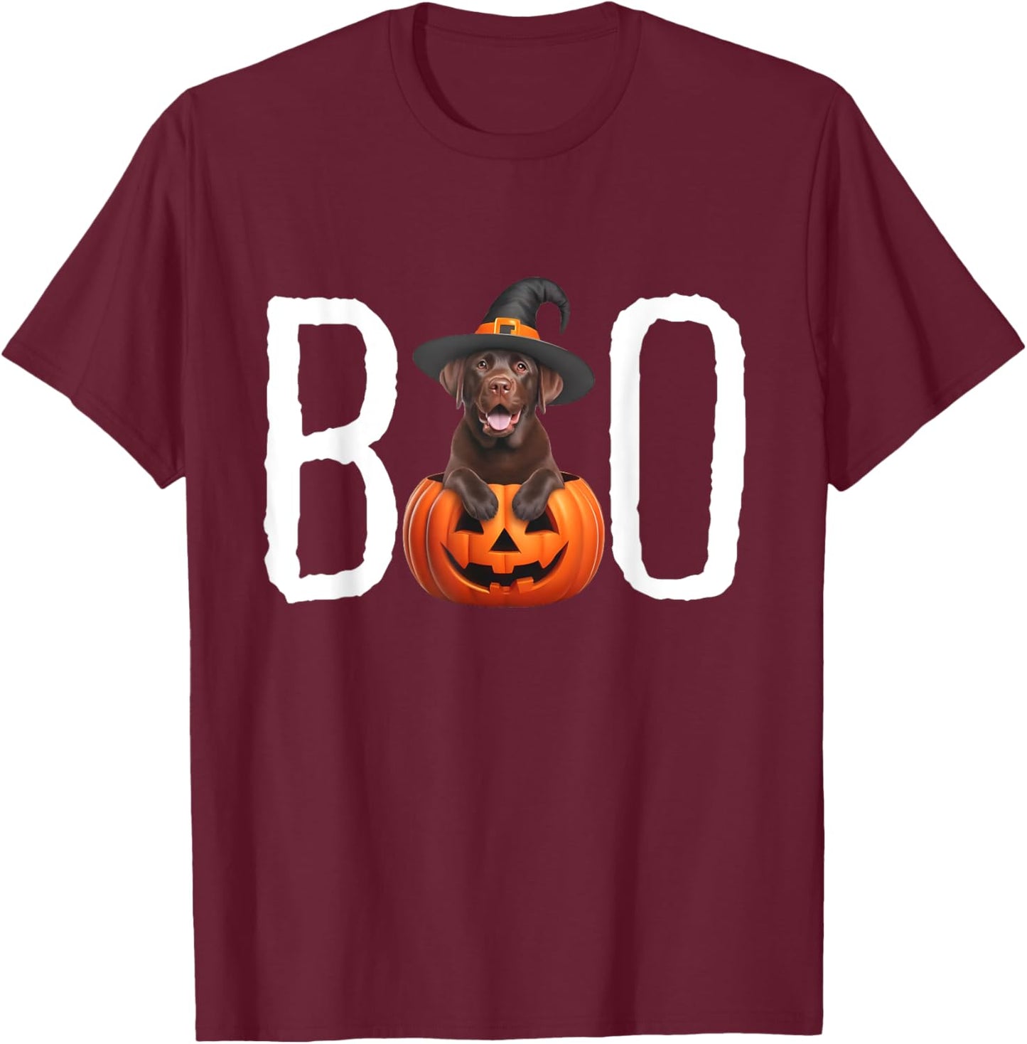 Chocolate Lab Puppy Pumpkin BOO Witch Hat Dog Halloween Dog Women T-Shirt - T-Shirt | Maroon