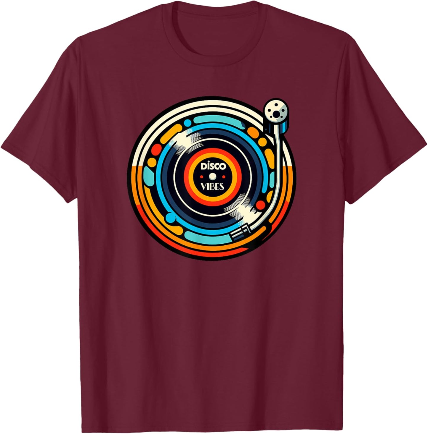Retro Disco Vibes Turntable Enthusiast T-Shirt - T-Shirt | Maroon