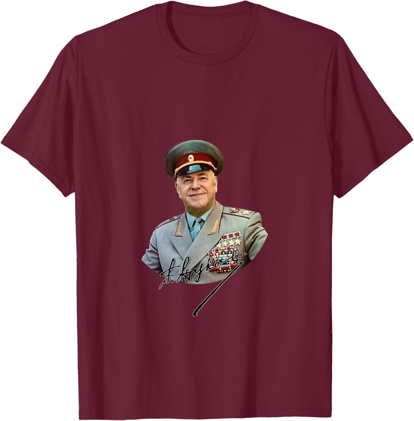 Marshal Georgy Zhukov With Signature T-Shirt - T-Shirt | Maroon